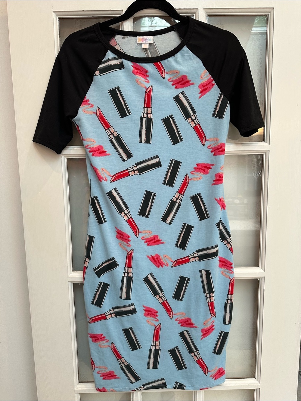 LuLaRoe Limited Edition Julia Lipstick Print Raglan Shift Midi Dress Size XS